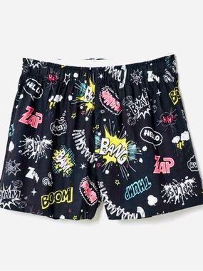 Urban Outfitters Black Cotton Boxer Shorts M Comic Graphic Print